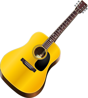 Yellow Acoustic Guitar Black Background PNG
