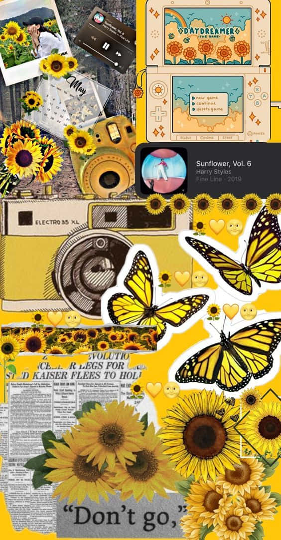 Brighten up your day with a vibrant yellow aesthetic collage! Wallpaper