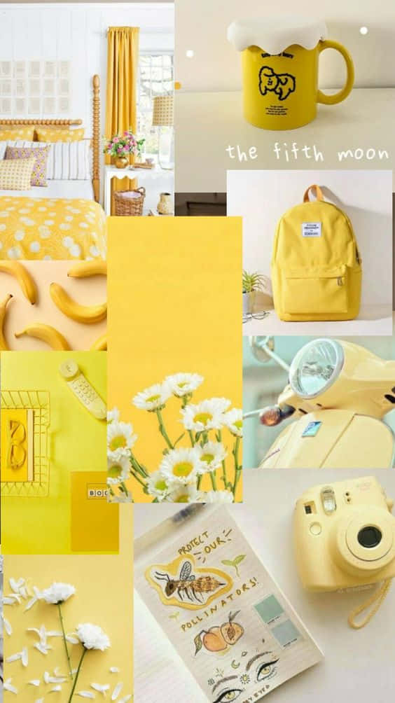 En sjov, gultonet æstetisk kollage, der tilføjer dybde og glæde til dit arbejdsområde. Wallpaper
