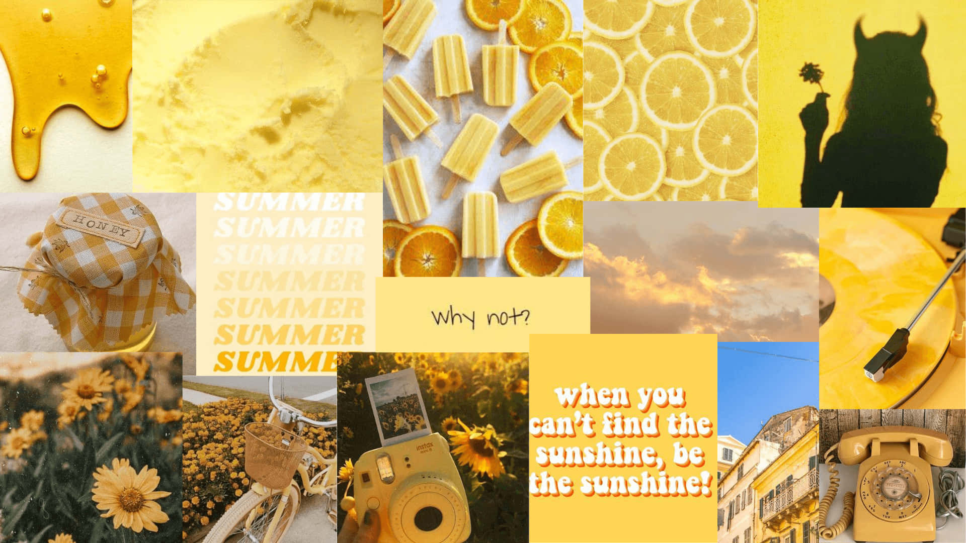 A stunning yellow aesthetic collage, perfect for brightening up any wall. Wallpaper