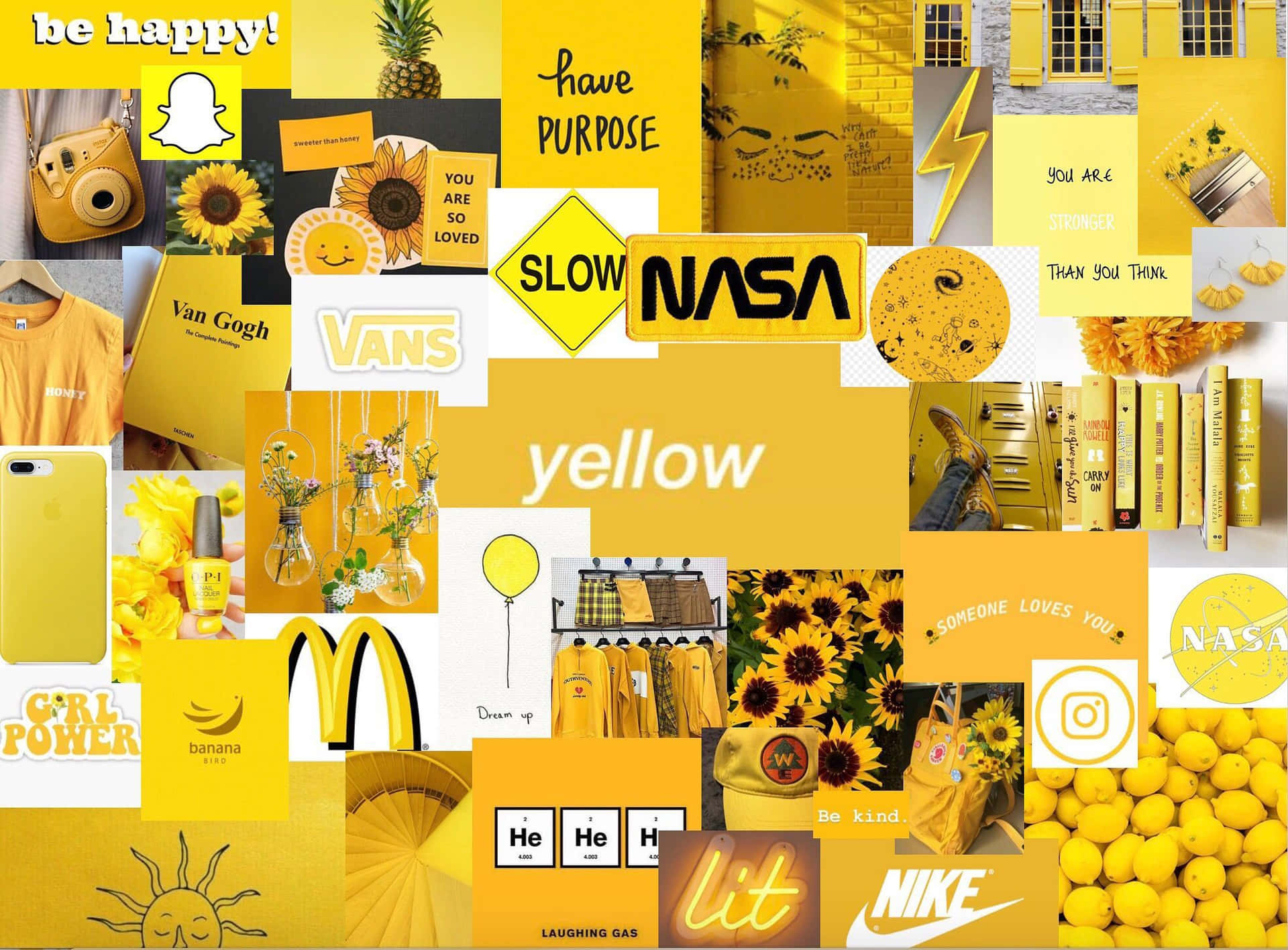 Yellow Aesthetic Wall Collage Collage Wallpaper