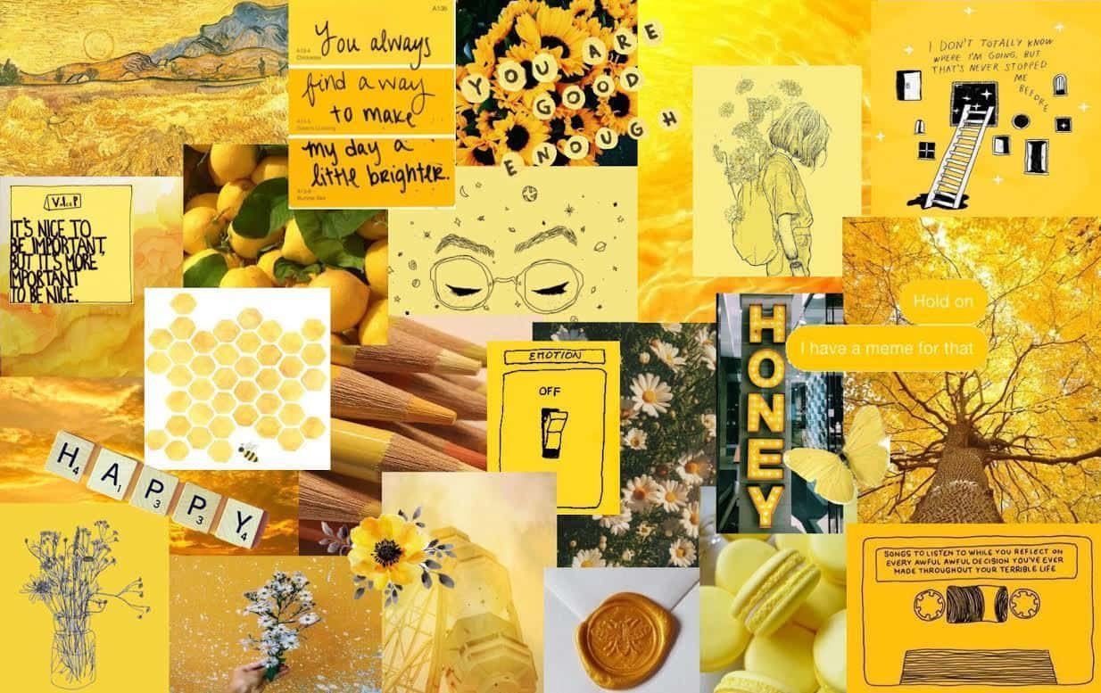 Brighten up Your Day with a Splash of Yellow Aesthetic Collage Wallpaper