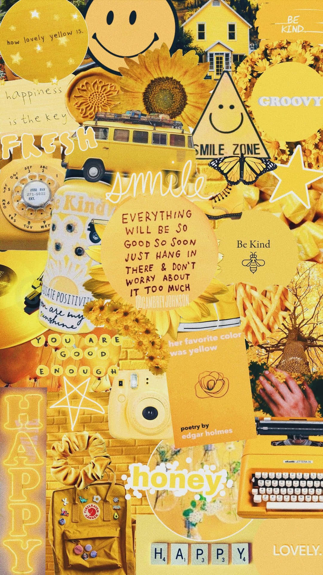 Yellow Aesthetic Collage Of Cute Icons Wallpaper
