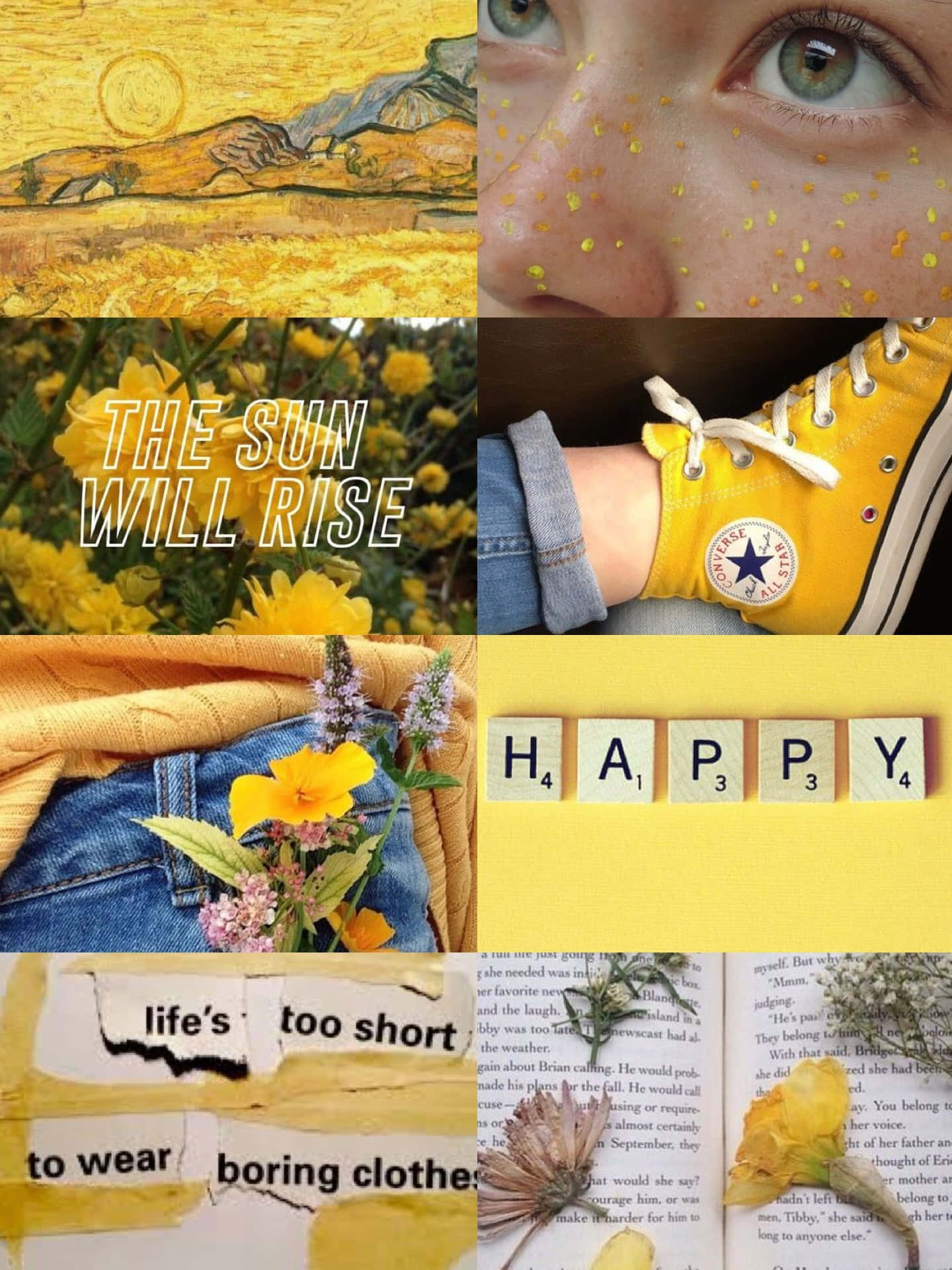 A beautiful and vibrant yellow aesthetic collage. Wallpaper