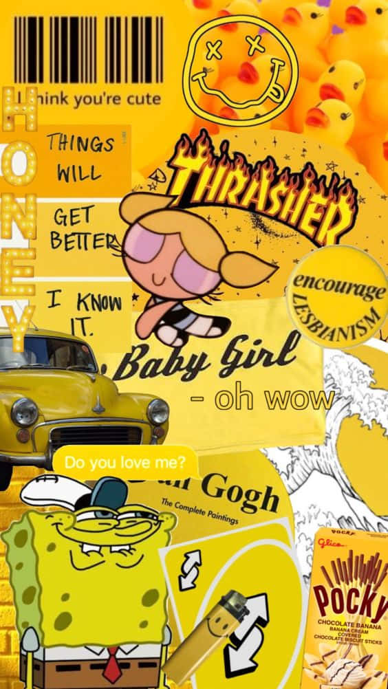 Einelebendige Gelbe Ästhetische Collage Wallpaper