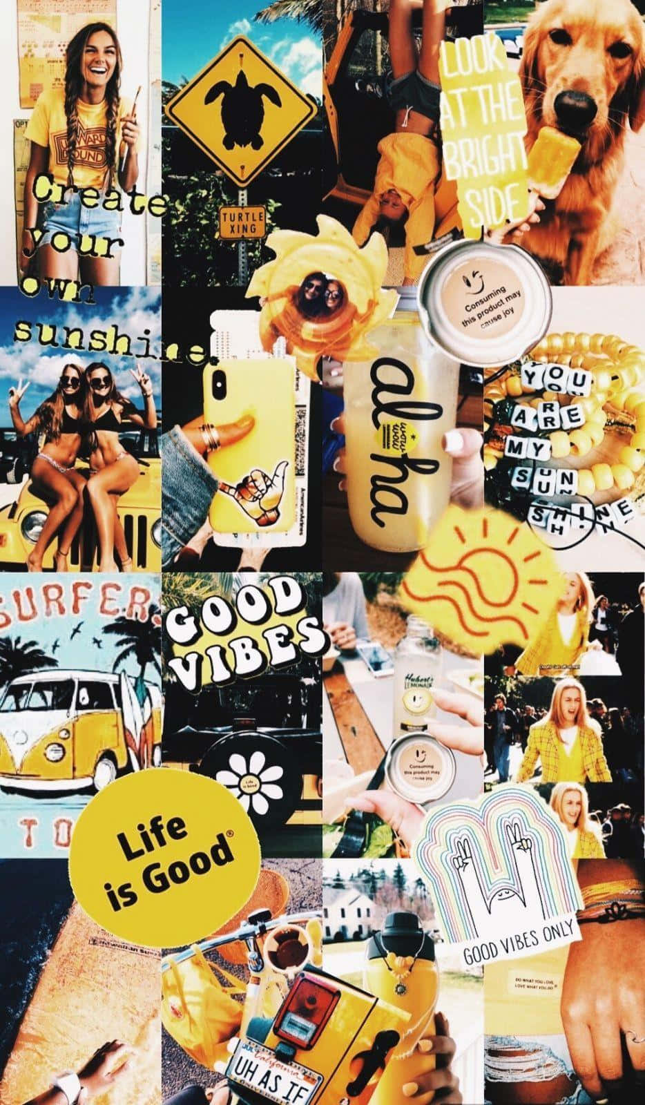 A beautiful, vibrant collage of yellow aesthetic images Wallpaper