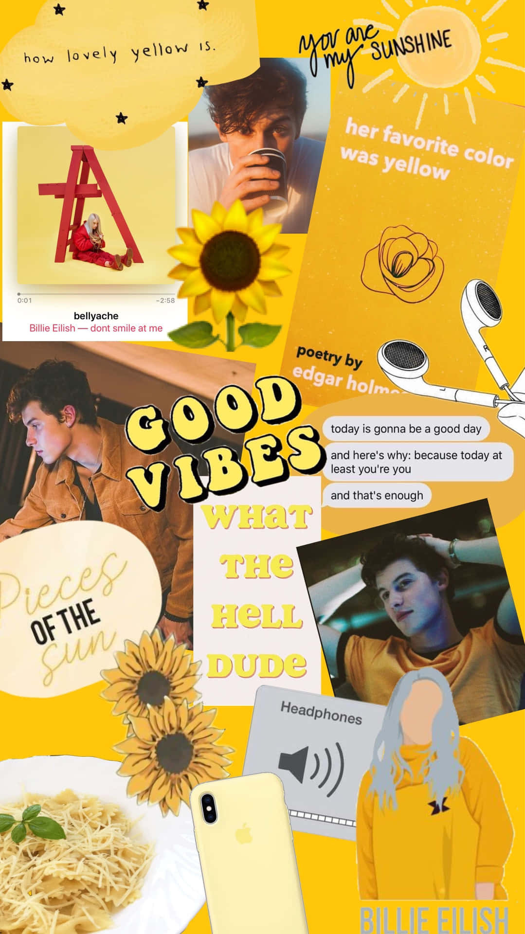 Yellow Aesthetic Good Vibes Collage Wallpaper