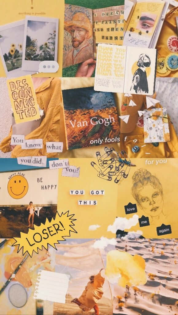 Difundela Alegría Y La Positividad Con Este Alegre Collage Estético Amarillo. Fondo de pantalla