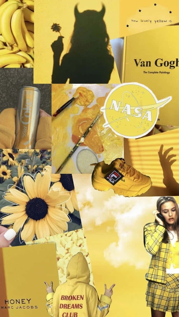 Yellow Feminine Aesthetic Collage Wallpaper