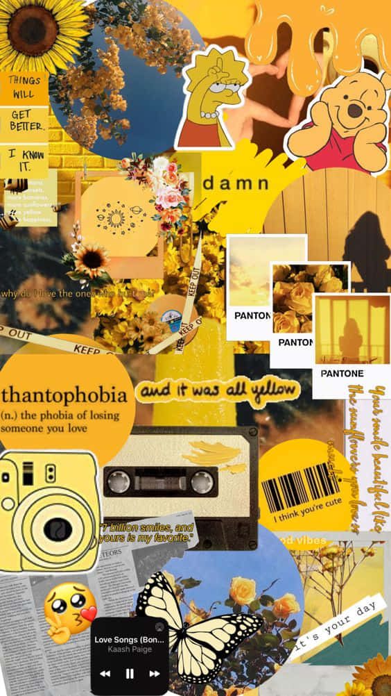 Celebrate Aesthetics with a Bright Yellow Collage Wallpaper