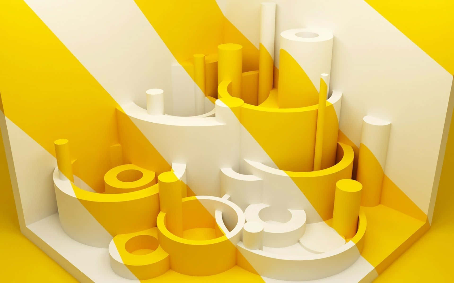 White Yellow Aesthetic Desktop 3D Art Wallpaper