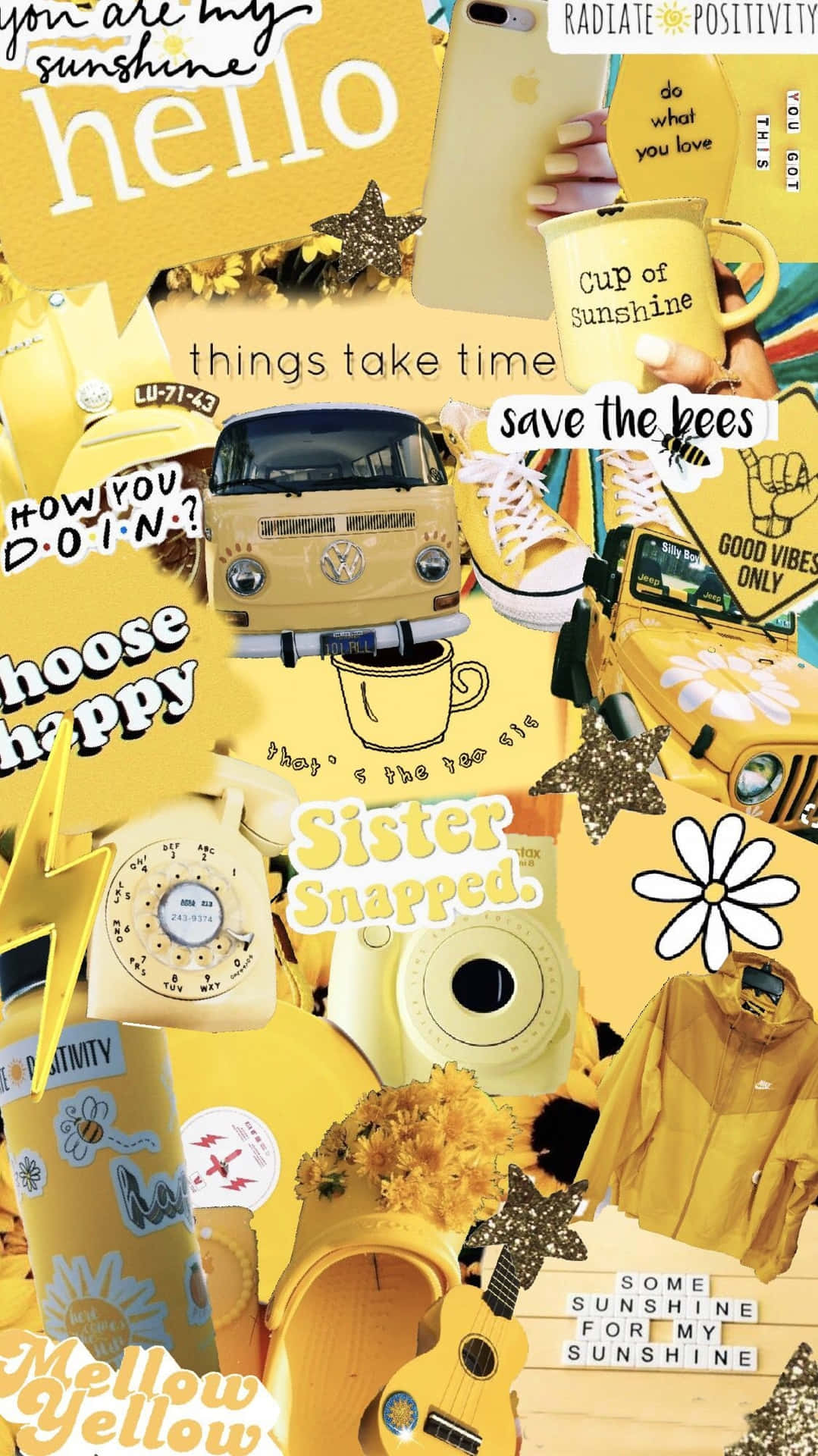 Random Girl Stuff Collage Yellow Aesthetic Iphone Wallpaper