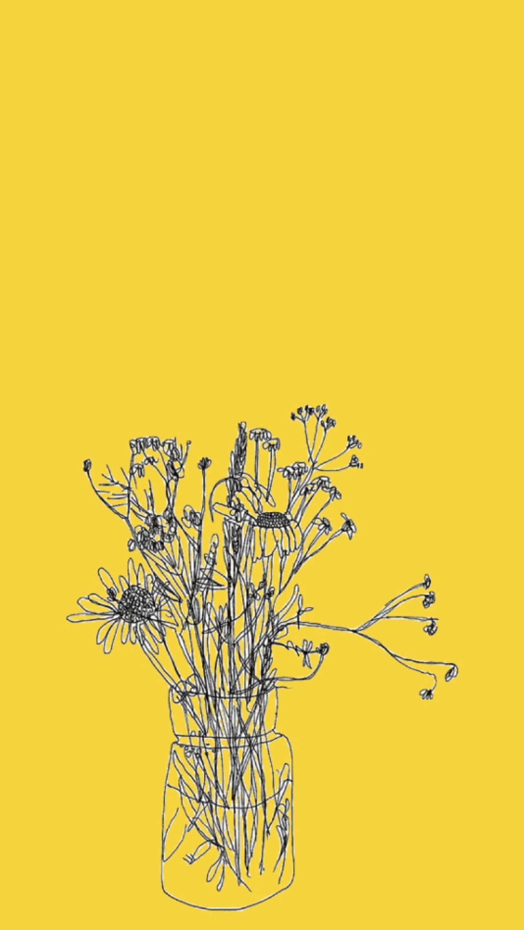 Minimalist Flower Drawing Yellow Aesthetic Iphone Wallpaper