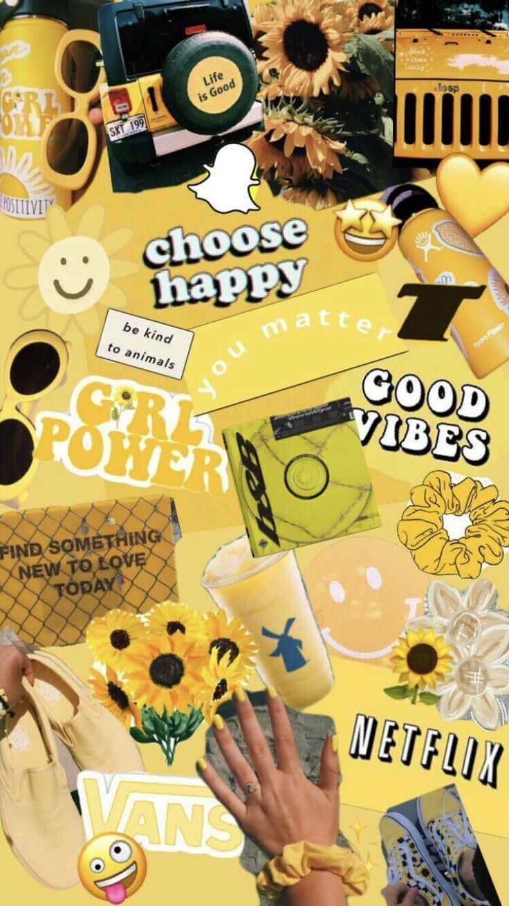 Girl Things Collage Yellow Aesthetic Iphone Wallpaper