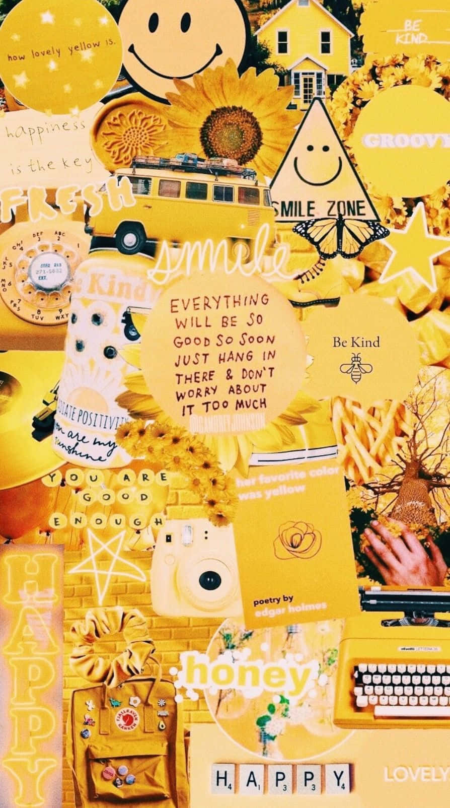 Zitateund Smileys Im Gelben Ästhetischen Iphone Wallpaper