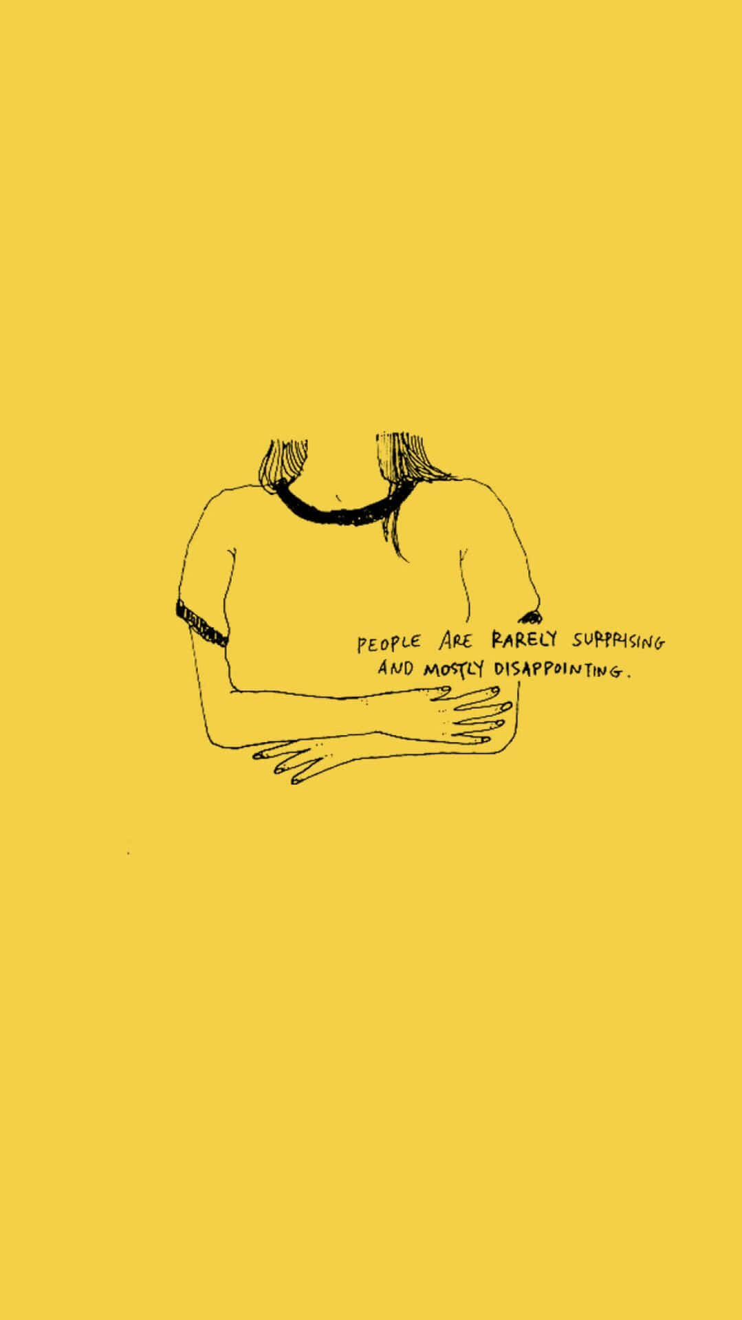 Eingelber Hintergrund Mit Einer Zeichnung Einer Frau, Die Ihre Arme Hält. Wallpaper