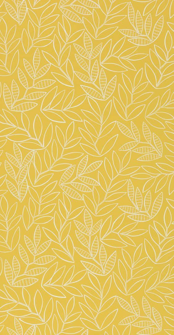 Yellow Aesthetic Phone Leaf Pattern Wallpaper