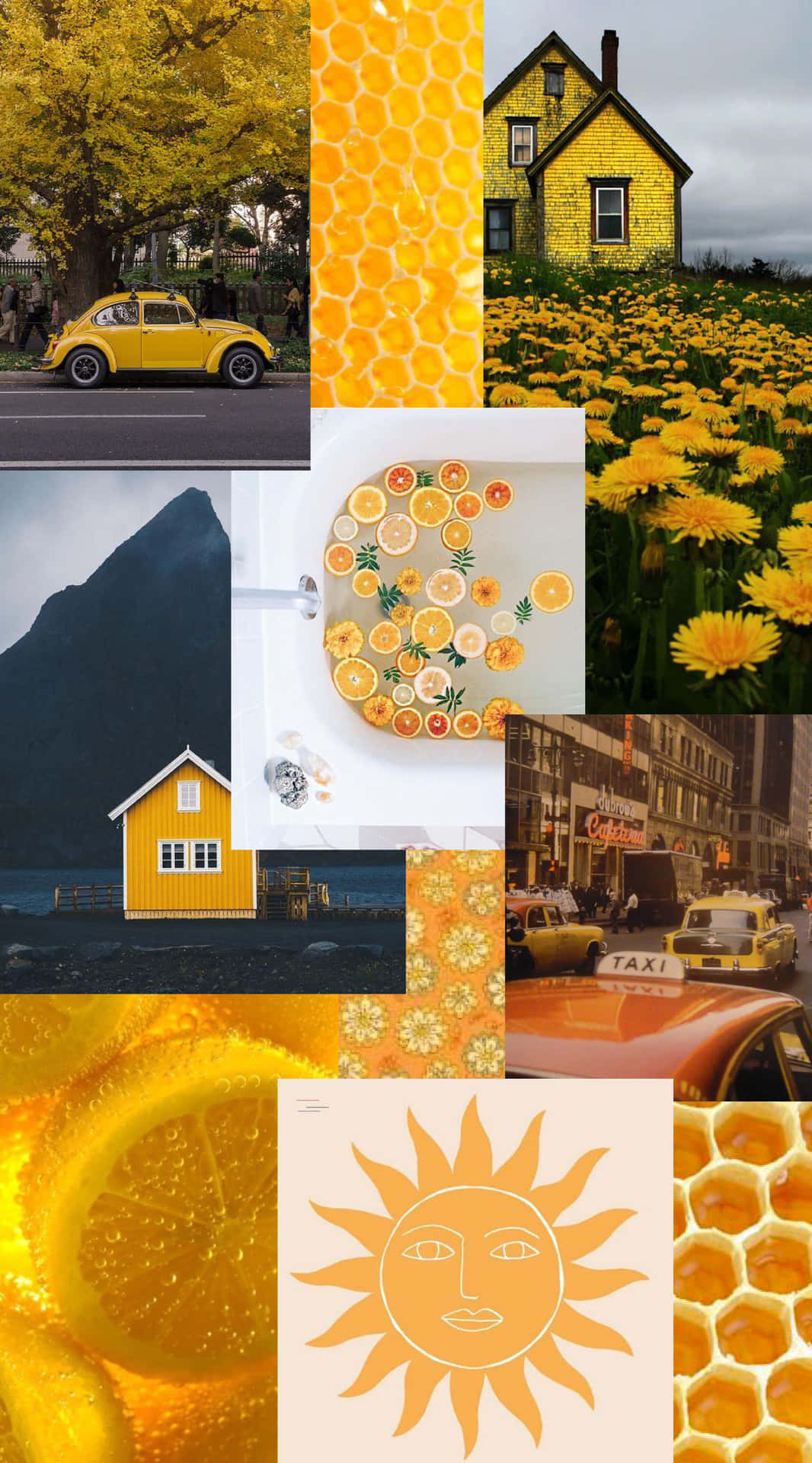 Einecollage Von Bildern Mit Gelben Blumen Und Einem Haus Wallpaper
