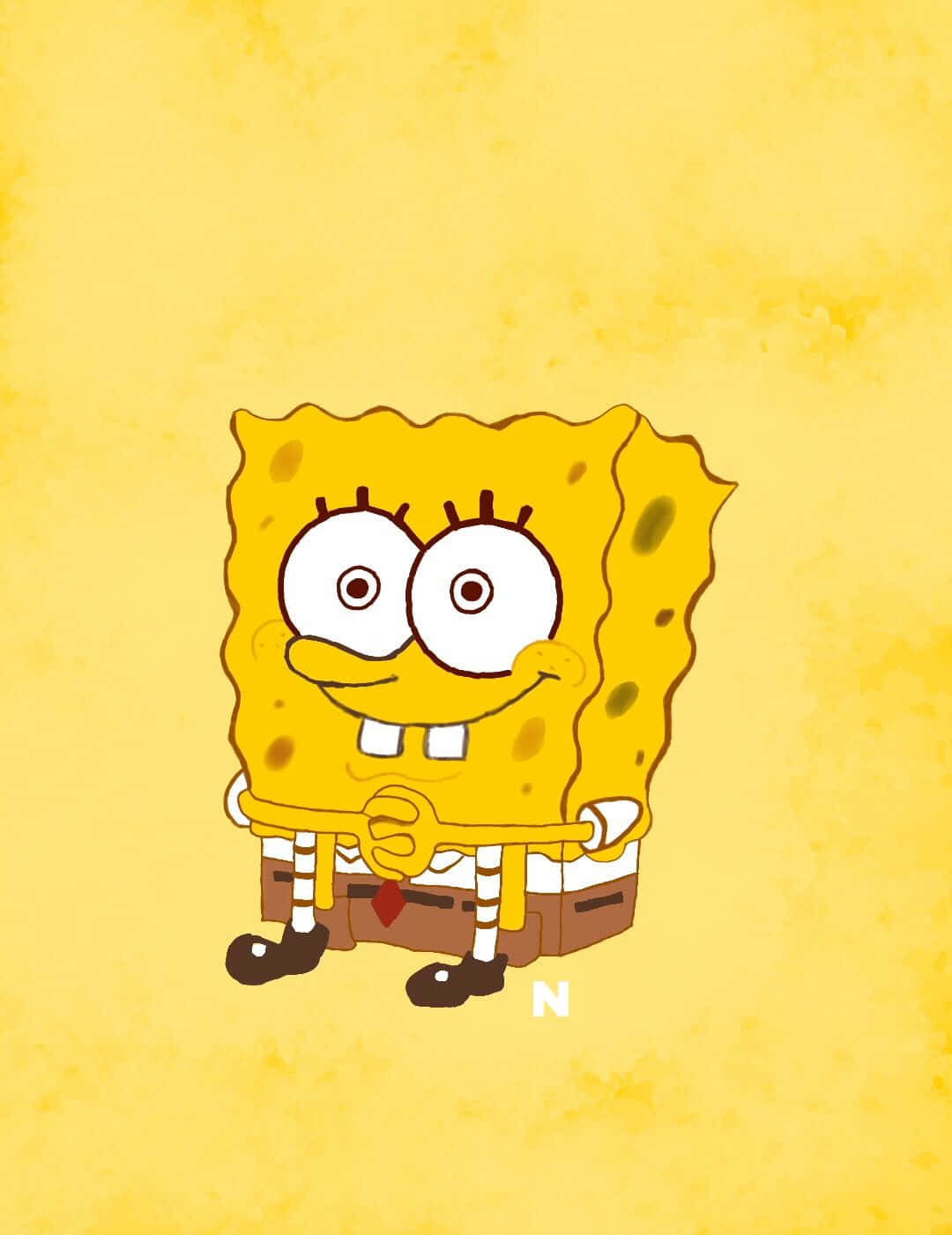 Gul æstetisk SpongeBob siddende ved stranden. Wallpaper