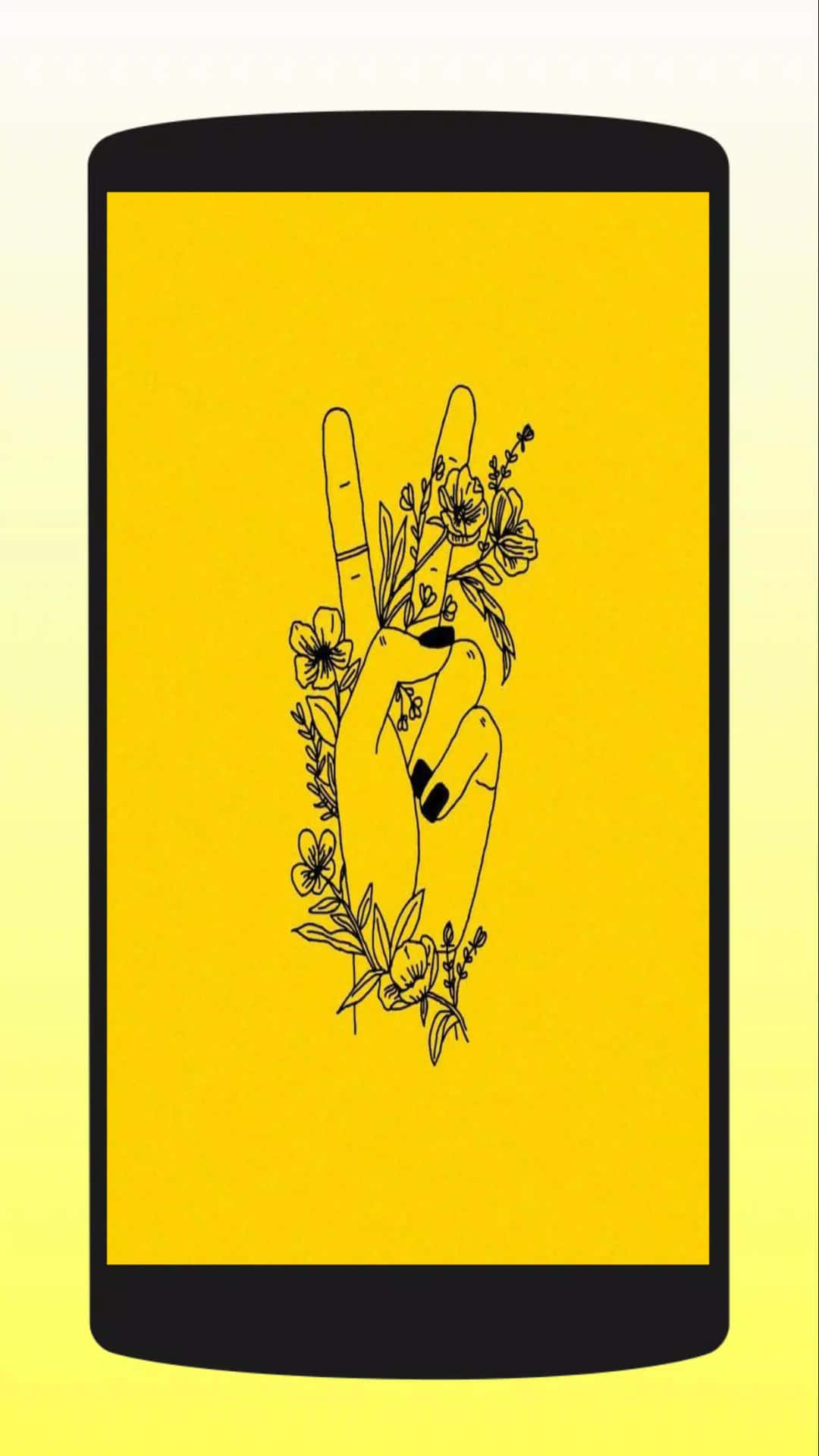 Et gul krus med et håndtegn og blomster Wallpaper