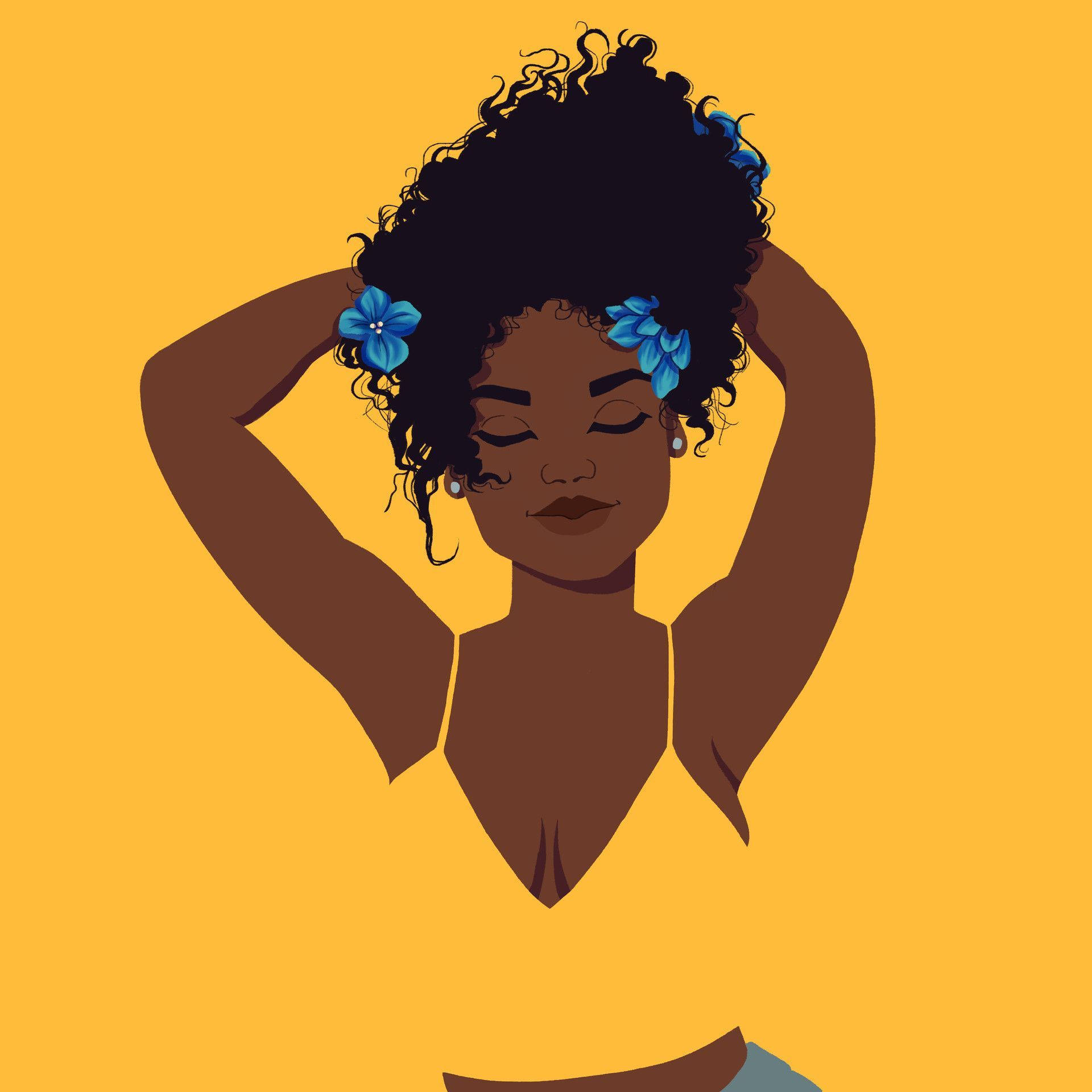 Yellow Aesthetic Woman With Curly Hair Wallpaper