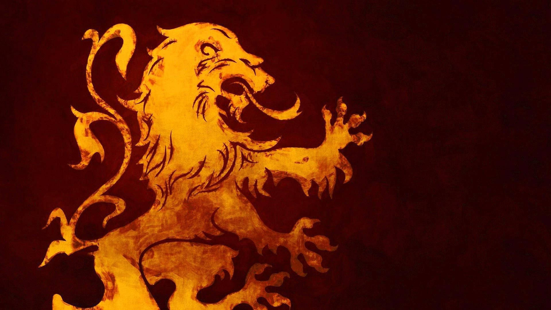 Yellow Ancient-style Fire Lion Drawing Wallpaper