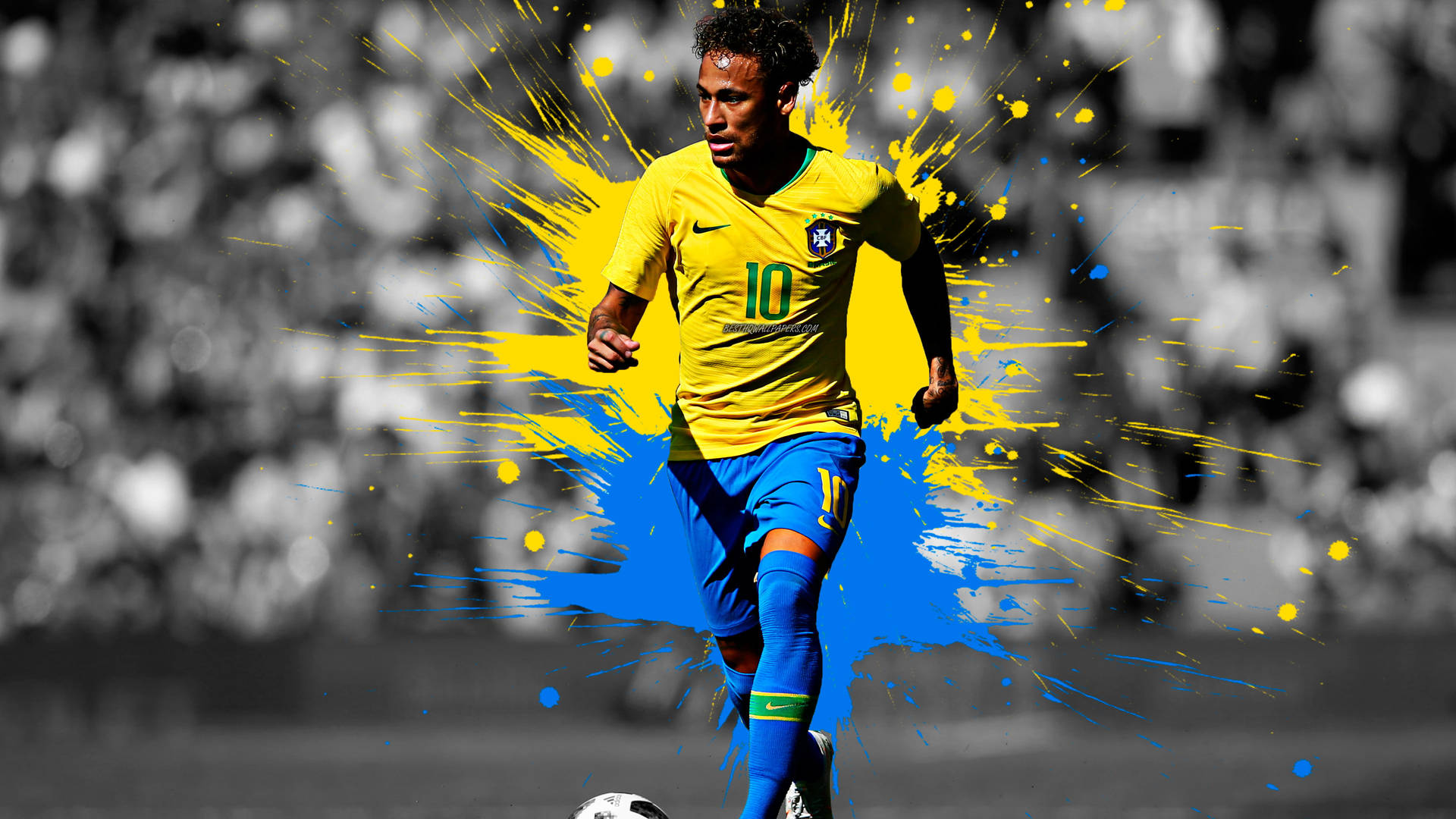 Yellow And Blue Splatters Neymar 4K Wallpaper