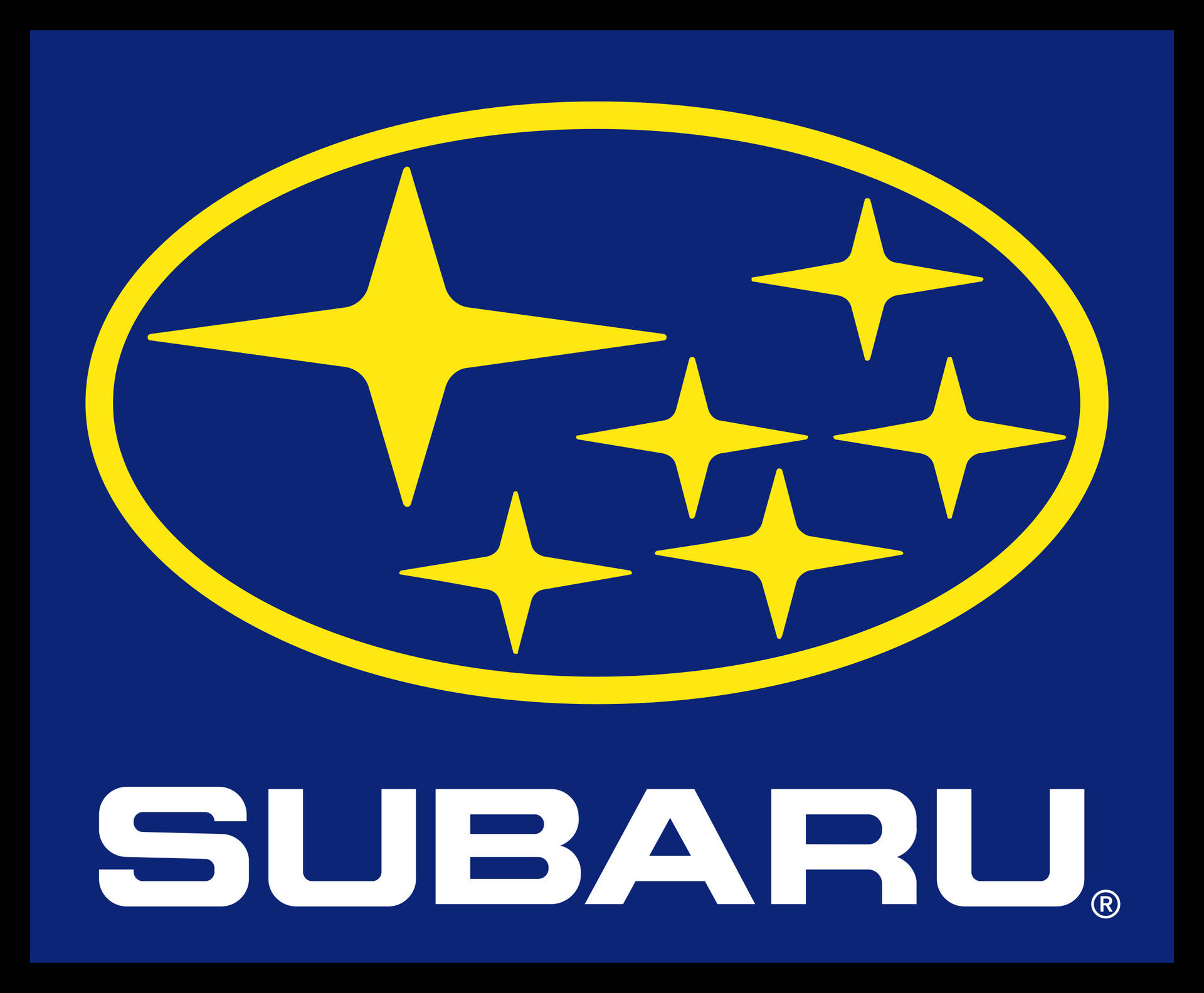 Guloch Blå Subaru-logotyp. Wallpaper
