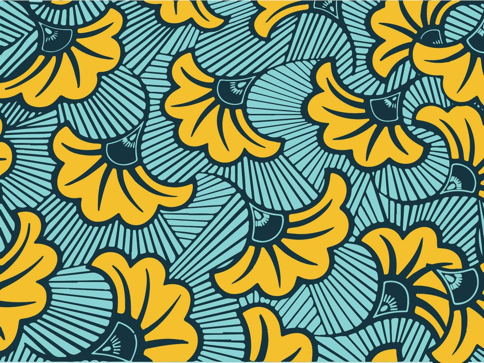 Yellow And Blue Wax Fabric Wallpaper