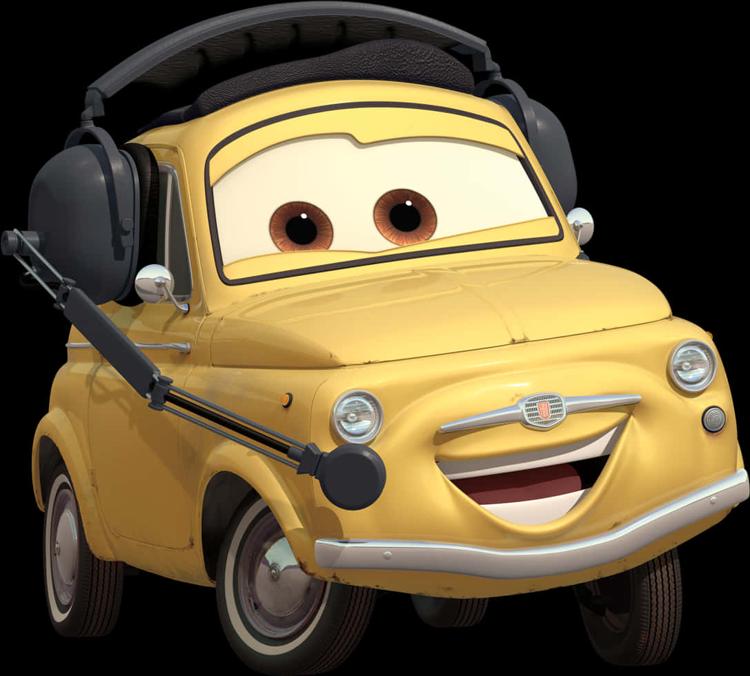 Yellow Animated Car Character PNG