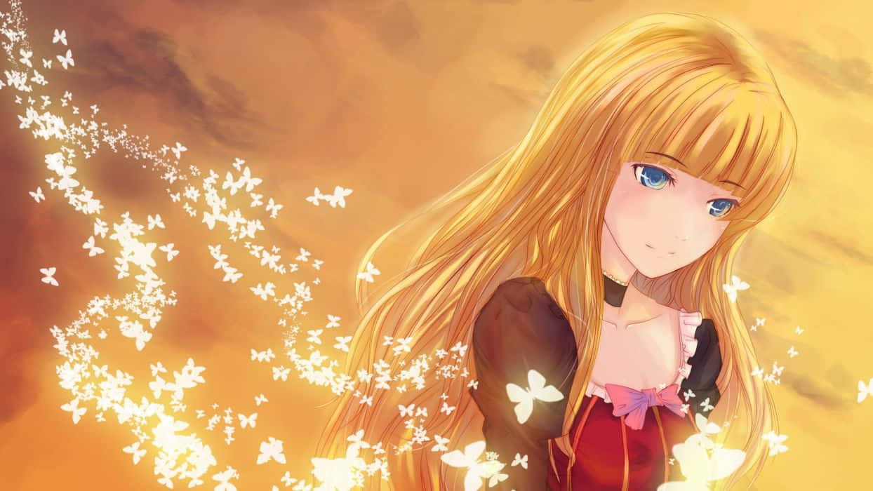 A Girl With Long Blonde Hair And Blue Eyes Wallpaper