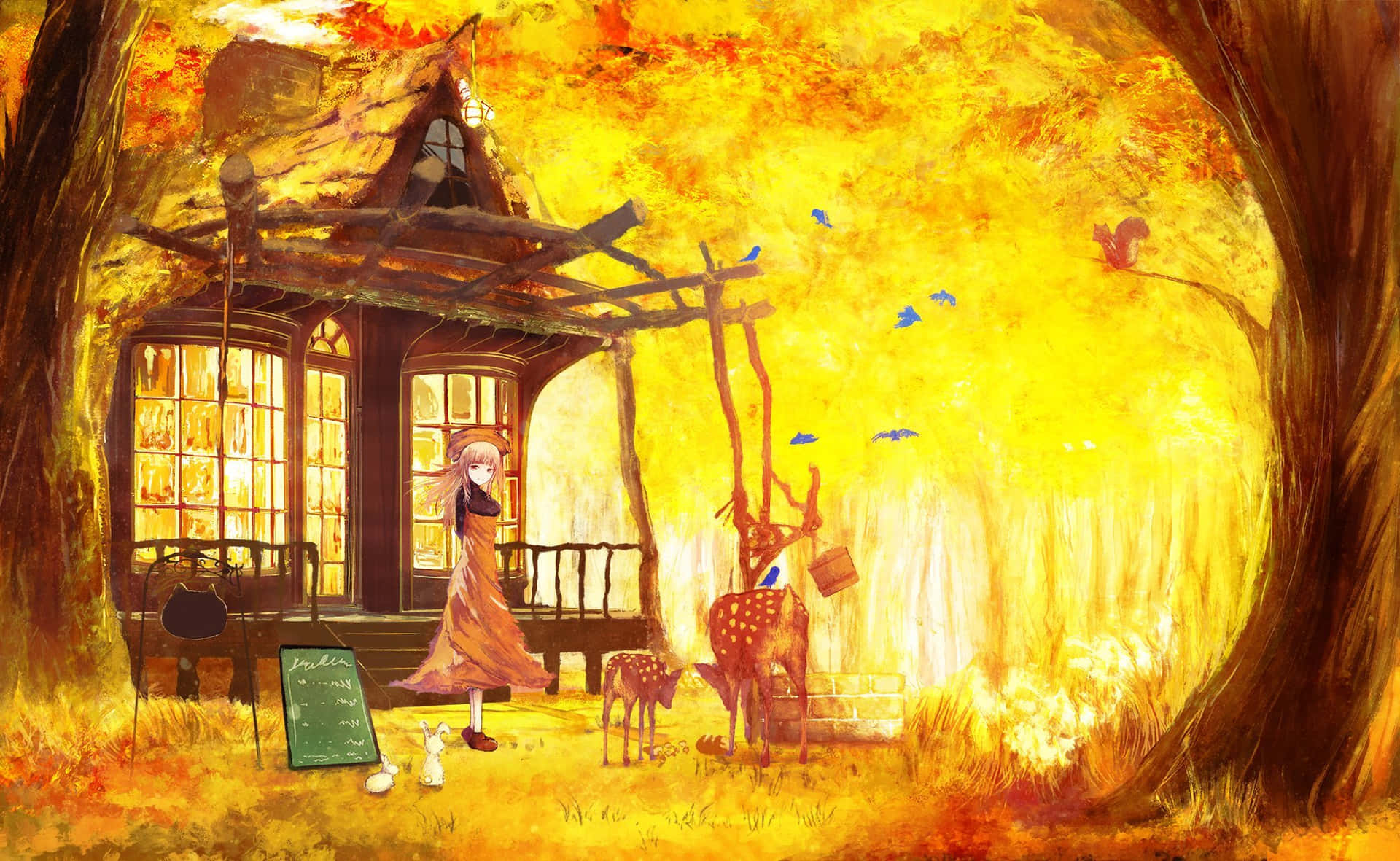 Jovenchica De Anime Con Cabello Amarillo Brillante. Fondo de pantalla