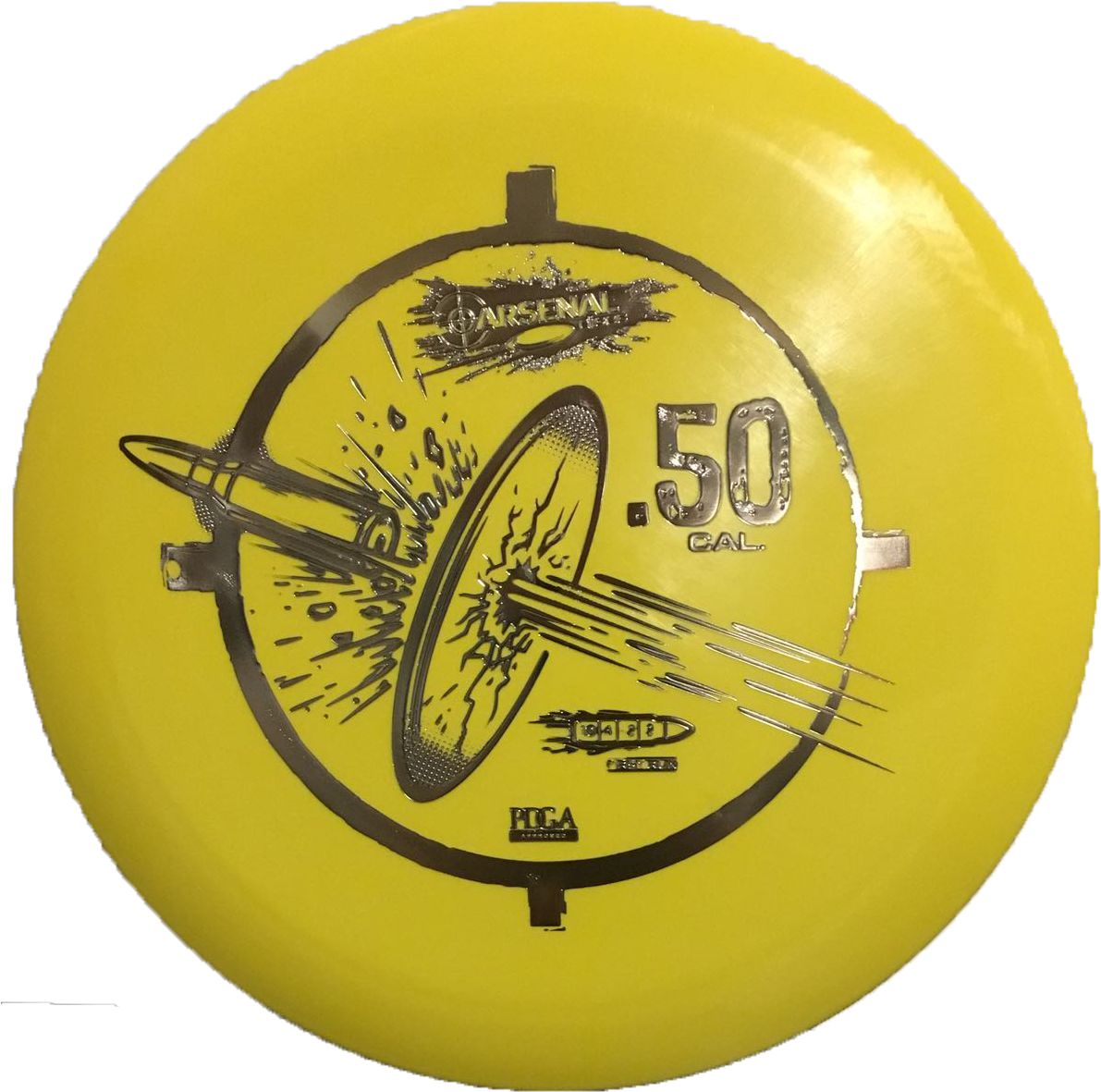 Yellow Arsenal50 Cal Disc Golf Frisbee PNG