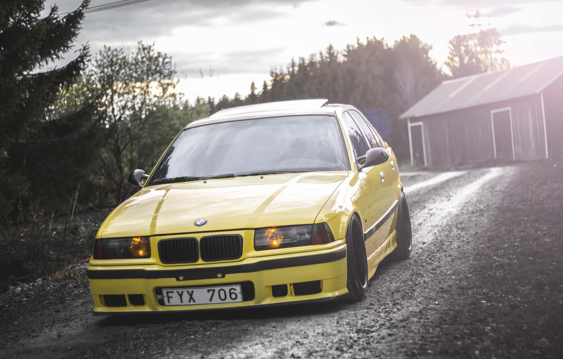 Yellow B M W E36 Touring Countryside Road Wallpaper