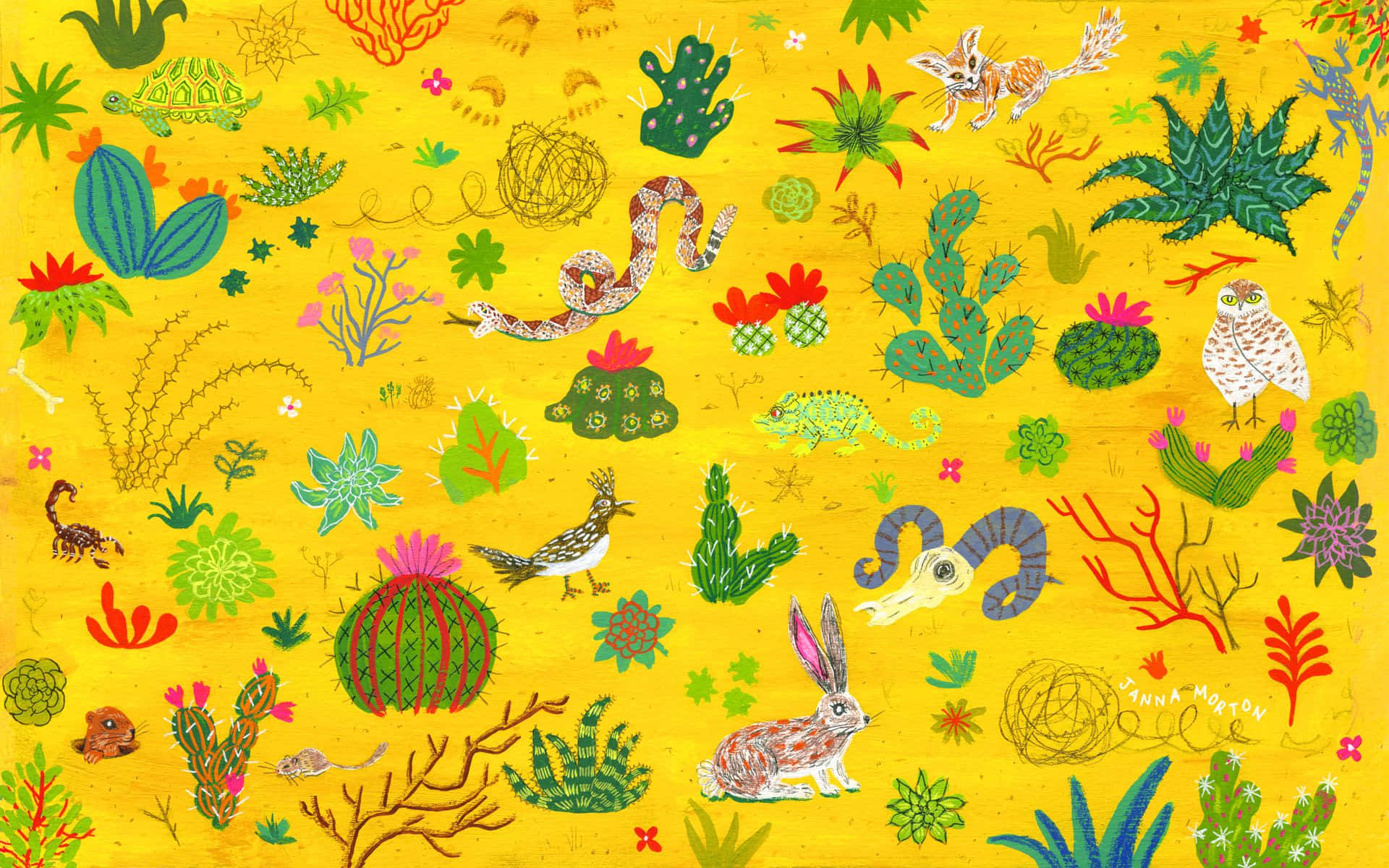 Desert Scene Illustration Yellow Background