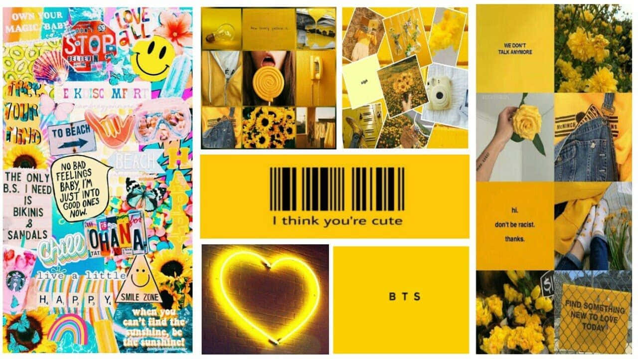 A Collage Of Yellow Pictures With A Barcode Wallpaper