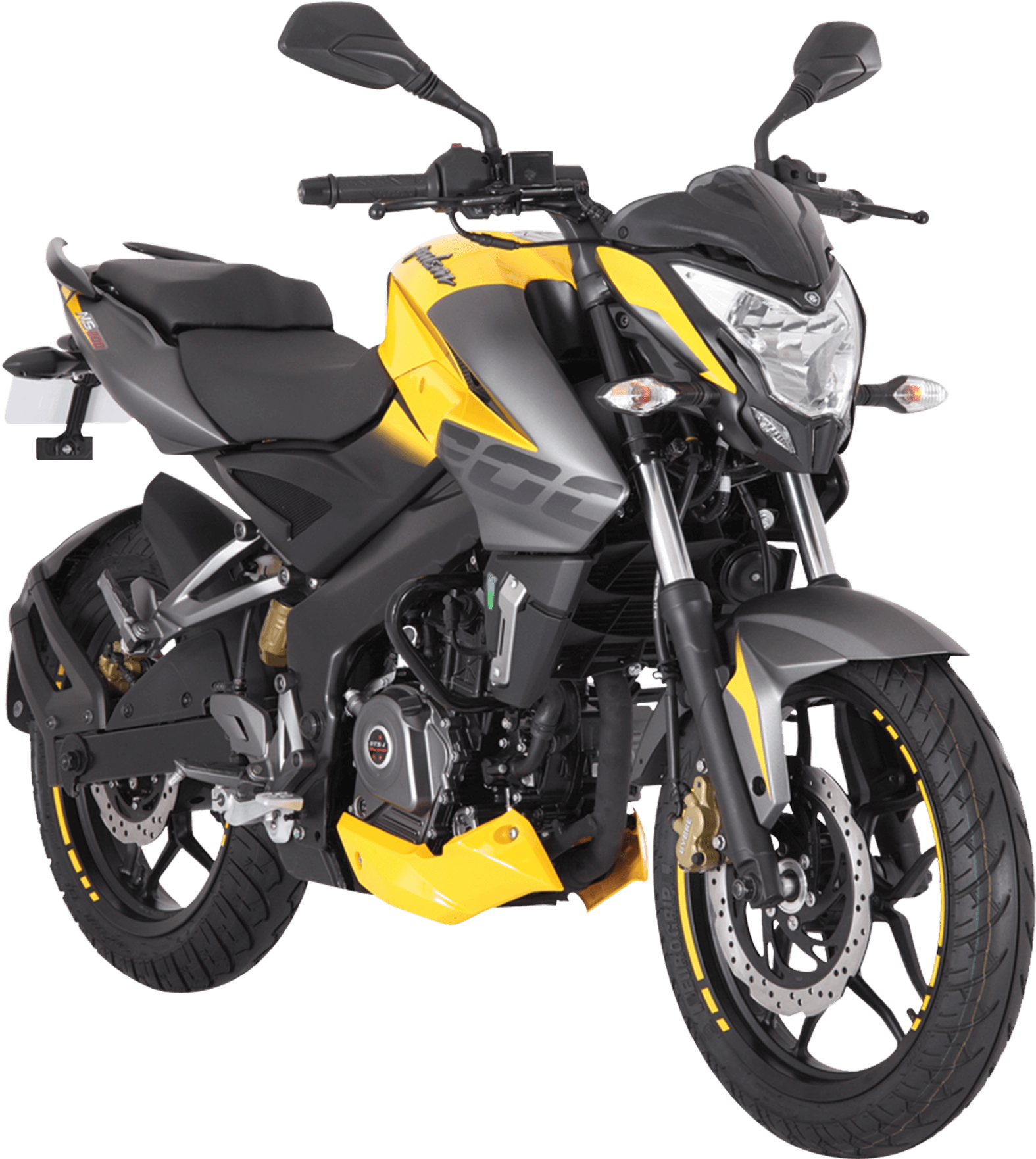 Yellow Bajaj Pulsar Motorcycle Studio Shot PNG