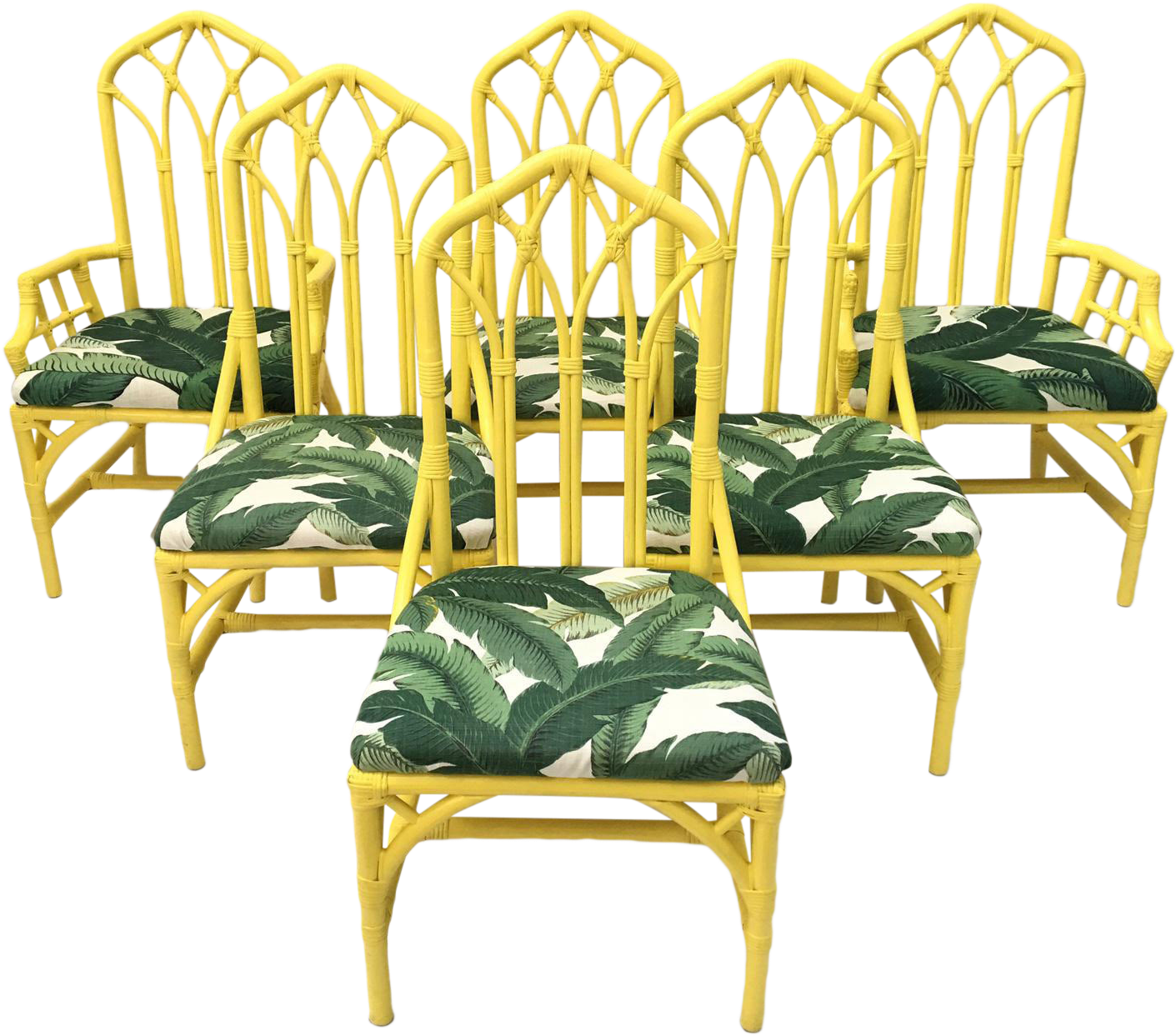 Yellow Bamboo Chairs Banana Leaf Cushions PNG