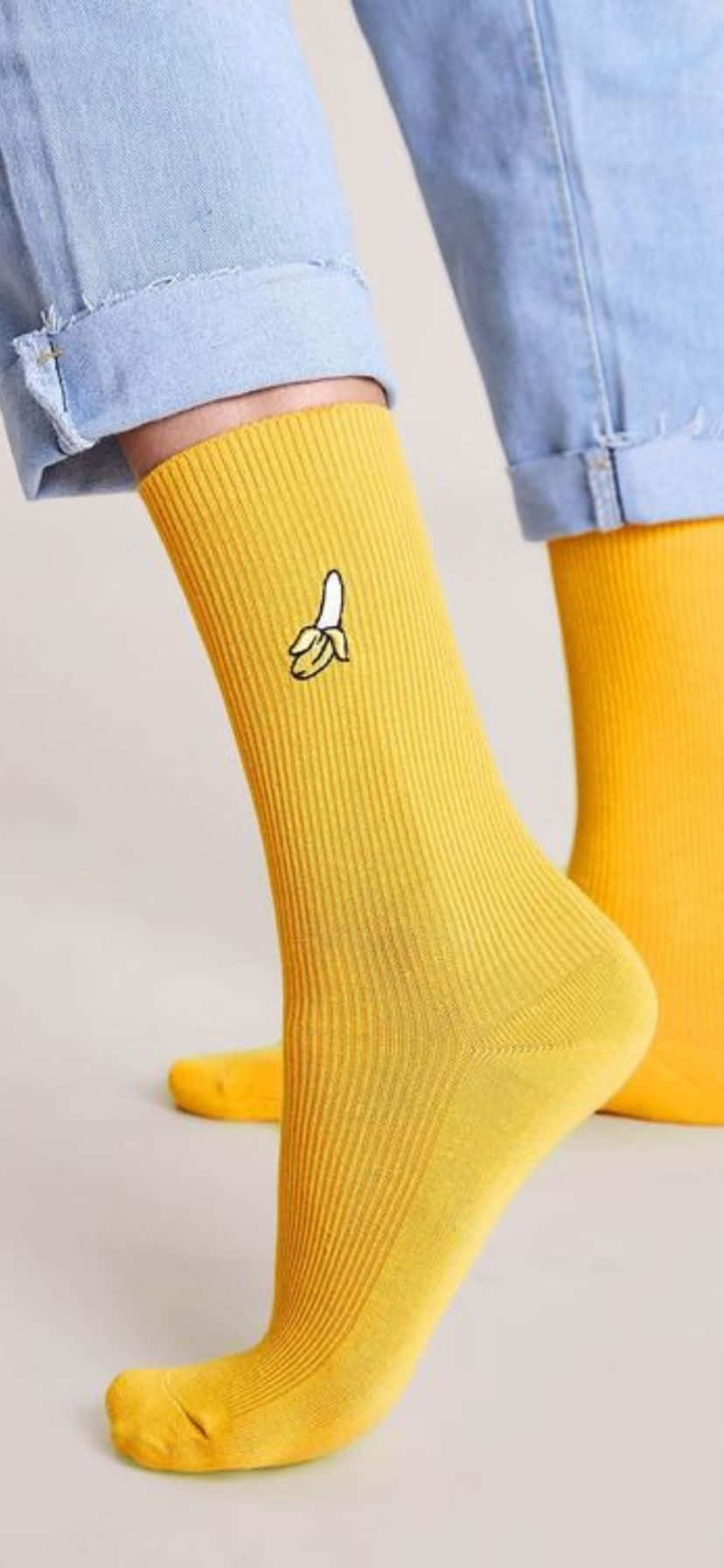 Yellow Banana Embroidered Socks Wallpaper