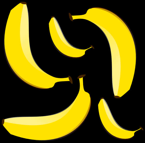 Yellow Bananas Black Background PNG