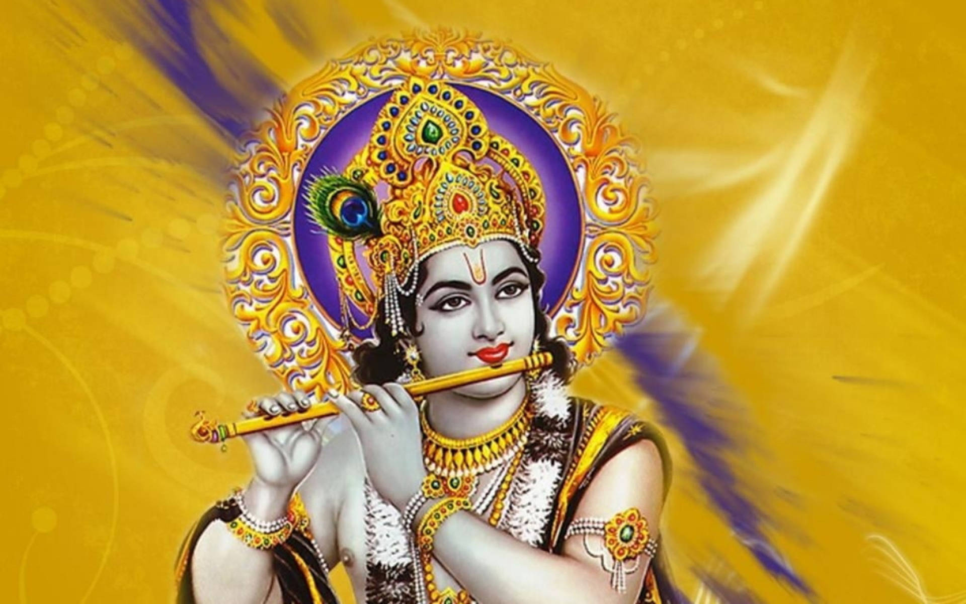 Yellow Based Krishna With Flute Wallpaper
