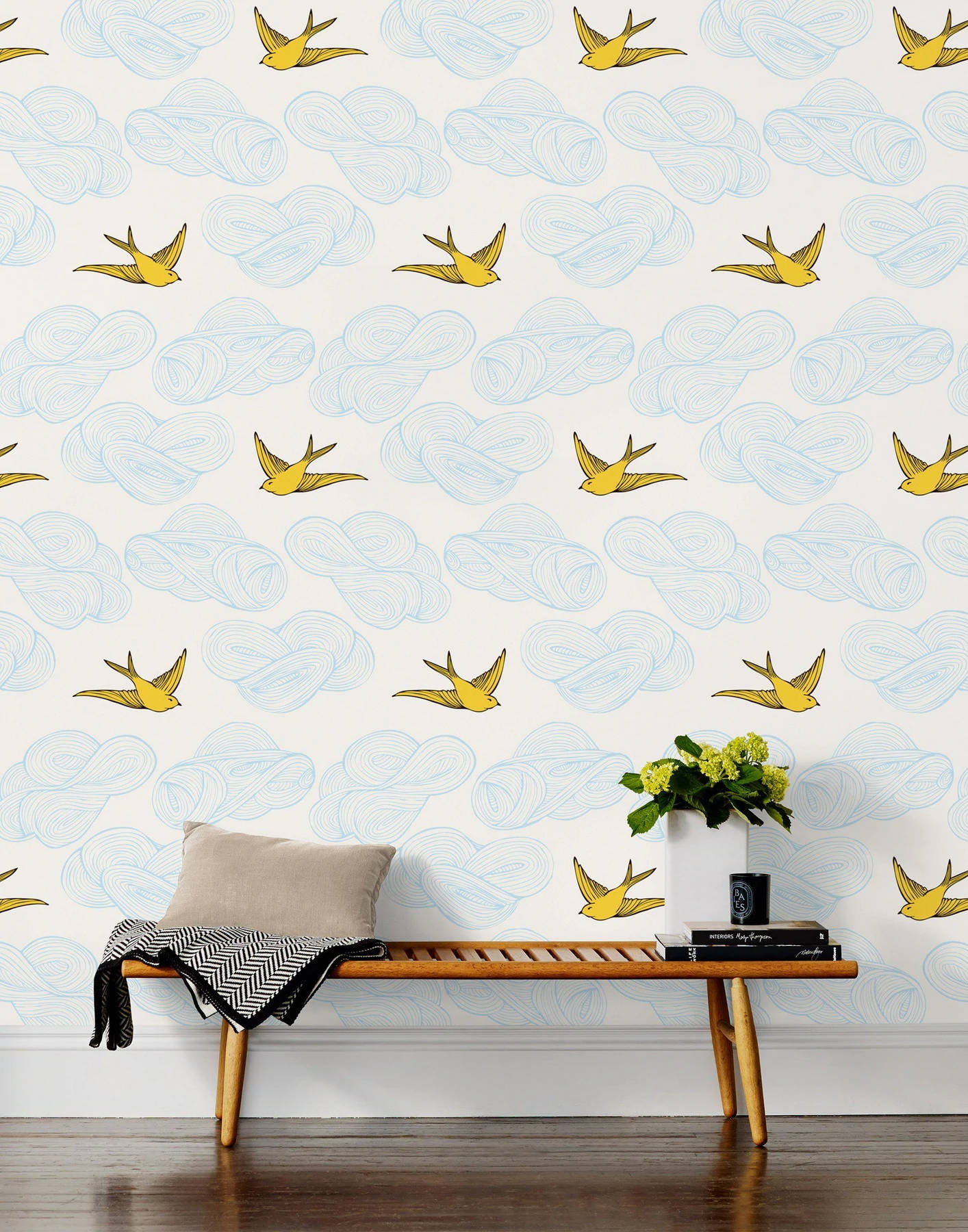 Yellow Bird Print Design Wallpaper