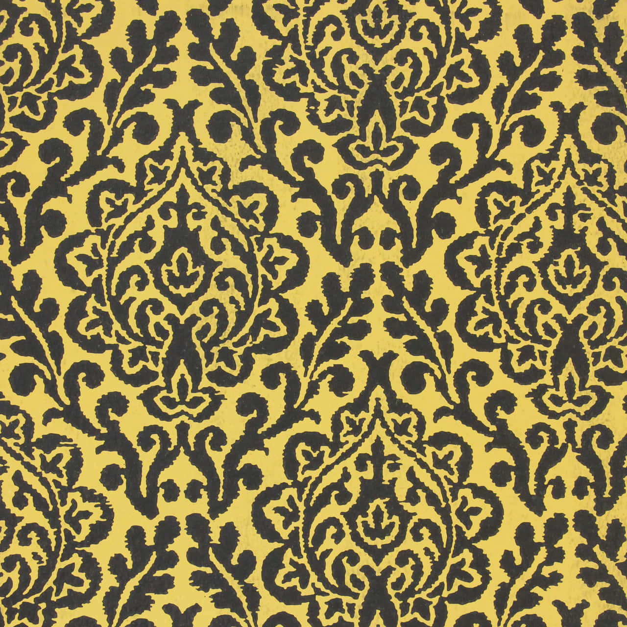 Yellow Black Damask Pattern Wallpaper