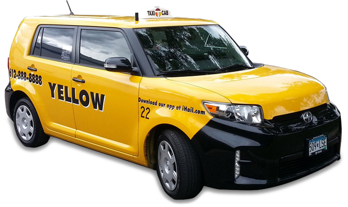 Yellow Black Taxi Cab PNG