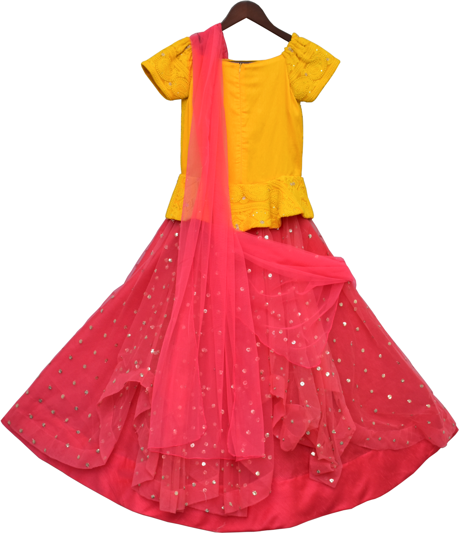 Yellow Blouse Red Lehengawith Dupatta PNG