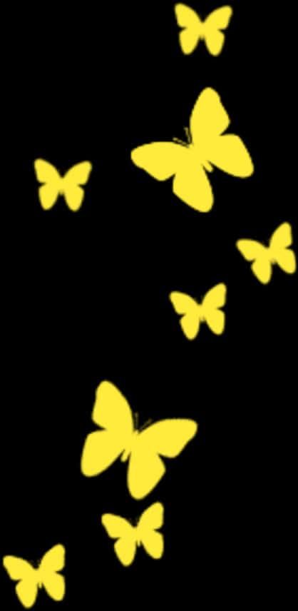 Yellow Butterflieson Black Background PNG