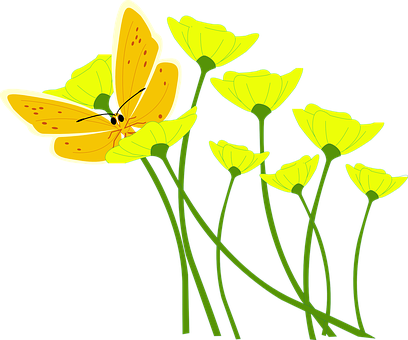 Yellow Butterflyon Flowers PNG