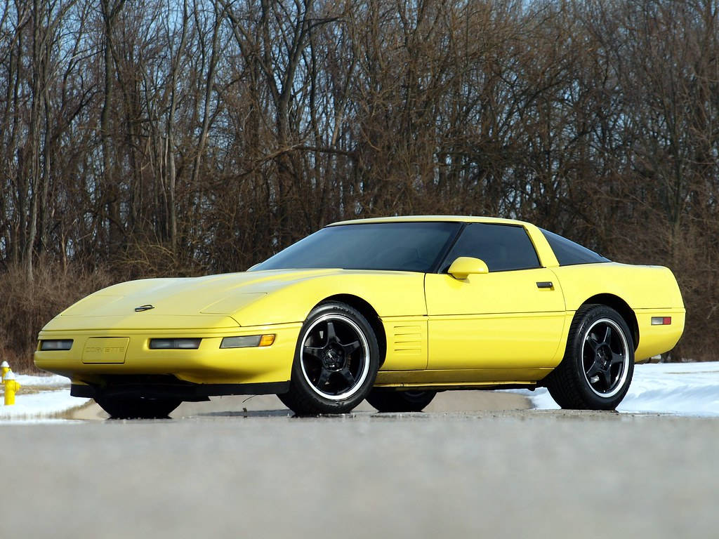 Yellow C4 Corvette During Winter Wallpaper