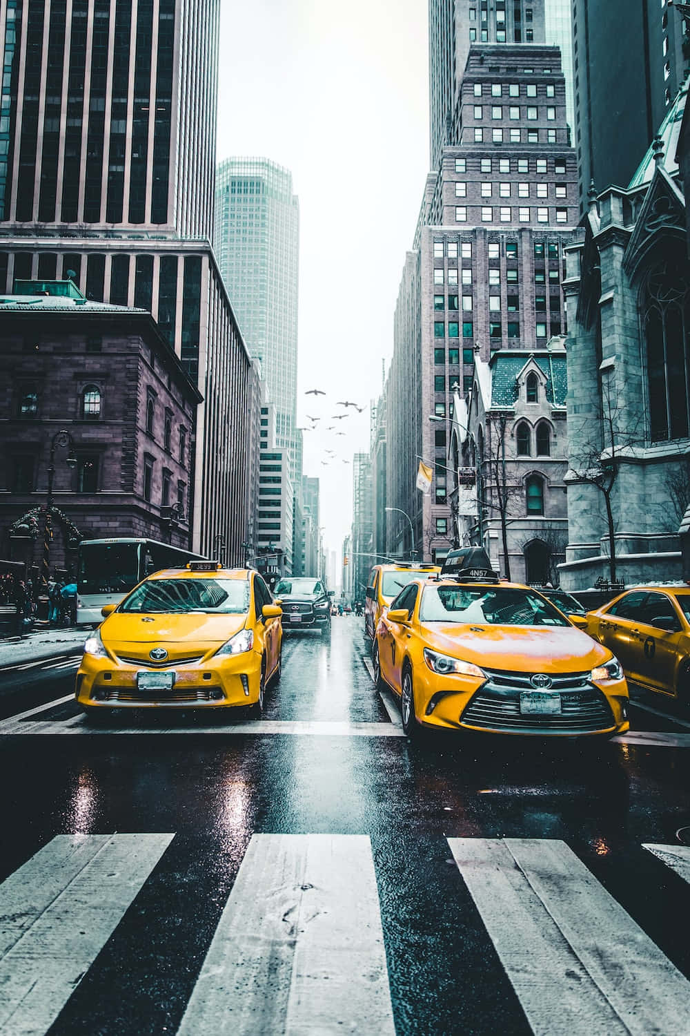Yellow Cab cruising through the city streets Wallpaper