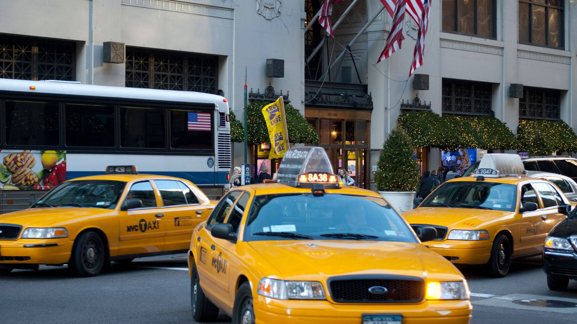 Amarillocab Taxi En Lord & Taylor En La Ciudad De Nueva York Fondo de pantalla